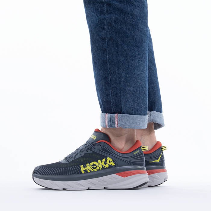 Hoka One One Bondi 7 - Men Running Shoes - Grey/Yellow/Orange,Australia TSH-290743